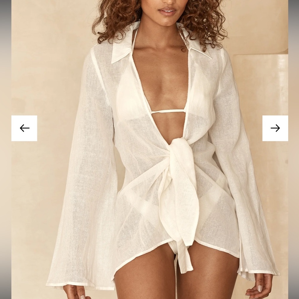 Ivory Tie-Front Swim Cover-Up Shirt - Grenada Tunic